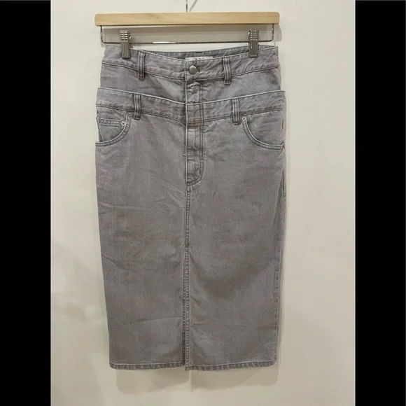 2022 spring Tibi Grey Denim Double Waisted Denim Skirt - Picture 3 of 7